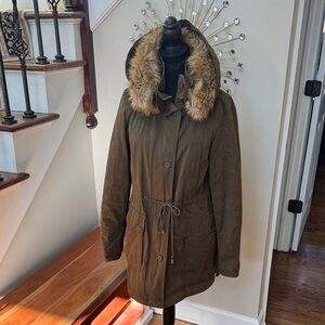 Zara Trafaluc Olive Utility Jacket with Fur Hood